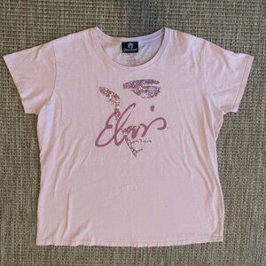 Graceland Elvis Presley Profile T-shirt Women's XXL Pink Sequins Short Sleeve